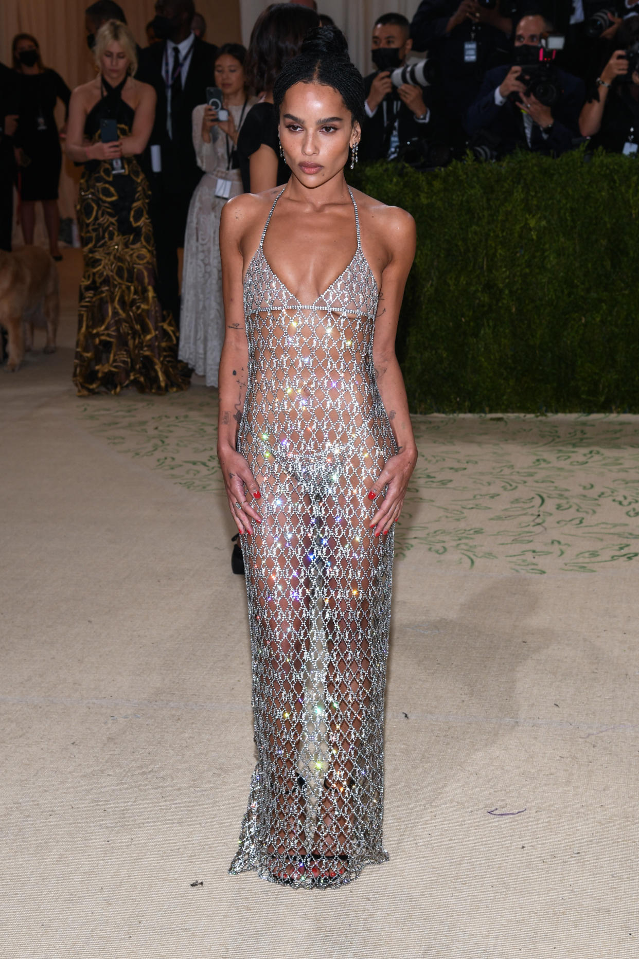 Zo� Kravitz walking on the red carpet at the 2021 Metropolitan Museum of Art Costume Institute Gala celebrating the opening of the exhibition titled In America: A Lexicon of Fashion held at the Metropolitan Museum of Art in New York, NY on September 13, 2021. (Photo by Anthony Behar/Sipa USA)