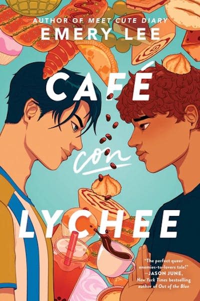 ‘Café Con Lychee’ by Emery Lee. <a href="https://www.harpercollins.com/products/cafe-con-lychee-emery-lee?variant=40682132668450" rel="nofollow noopener" target="_blank" data-ylk="slk:Harper Collins Publishers;elm:context_link;itc:0;sec:content-canvas" class="link ">Harper Collins Publishers</a>