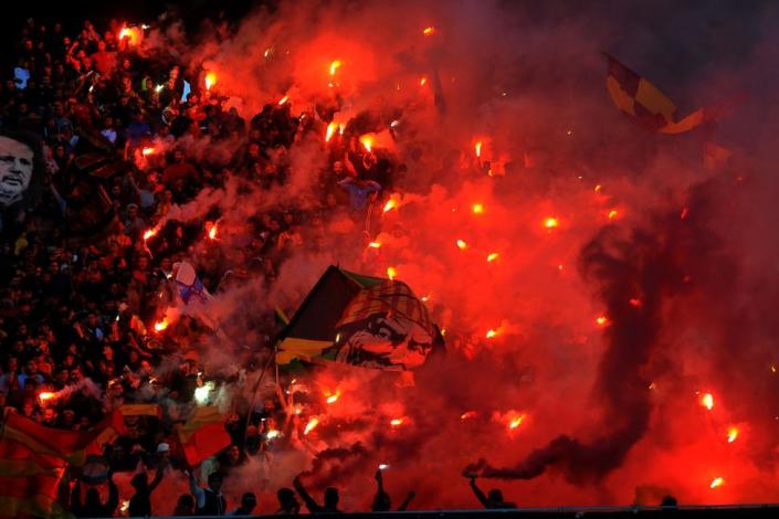 Esperance fans ignite the flames during Tunisia championship - match between Esperance Sportive Tunis (EST) vs Union Sportive Tataouine (UST) at the Rades stadium in Tunis, Tunisia, on November 05,2022