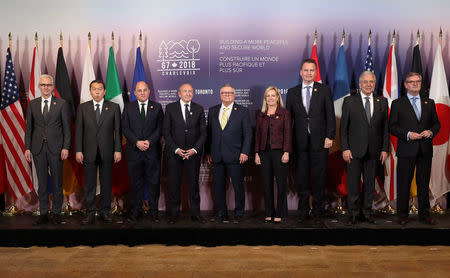 Security Ministers pose for a group photo on the second day of Foreign ministers meetings from G7 countries in Toronto, Ontario, Canada April 23, 2018. REUTERS/Fred Thornhill