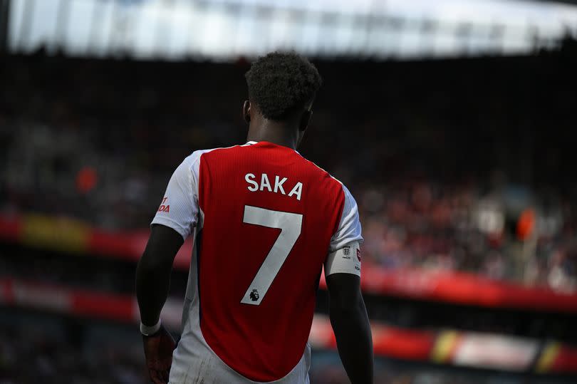 Bukayo Saka during the Premier League match between Arsenal FC and Leicester City FC at Emirates Stadium.