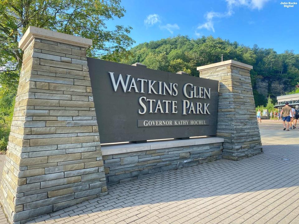 Lt. Governor Kathy Hochul was sworn in as Governor Tuesday morning, Aug. 24. The very next day, the entrance sign to Watkins Glen State Park was changed to Hochul’s name, replacing Andrew Cuomo’s.