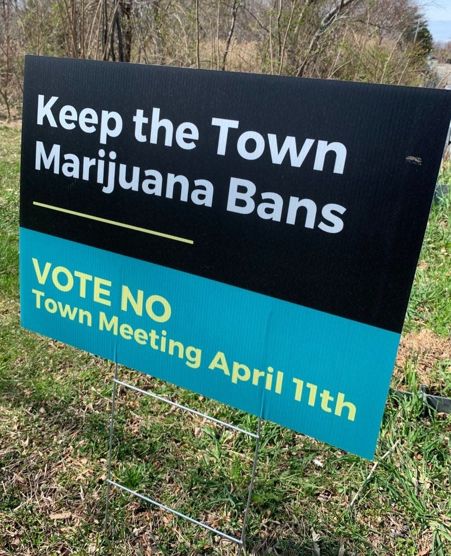 A signs express opposition to adult use marijuana establishments in Scituate.