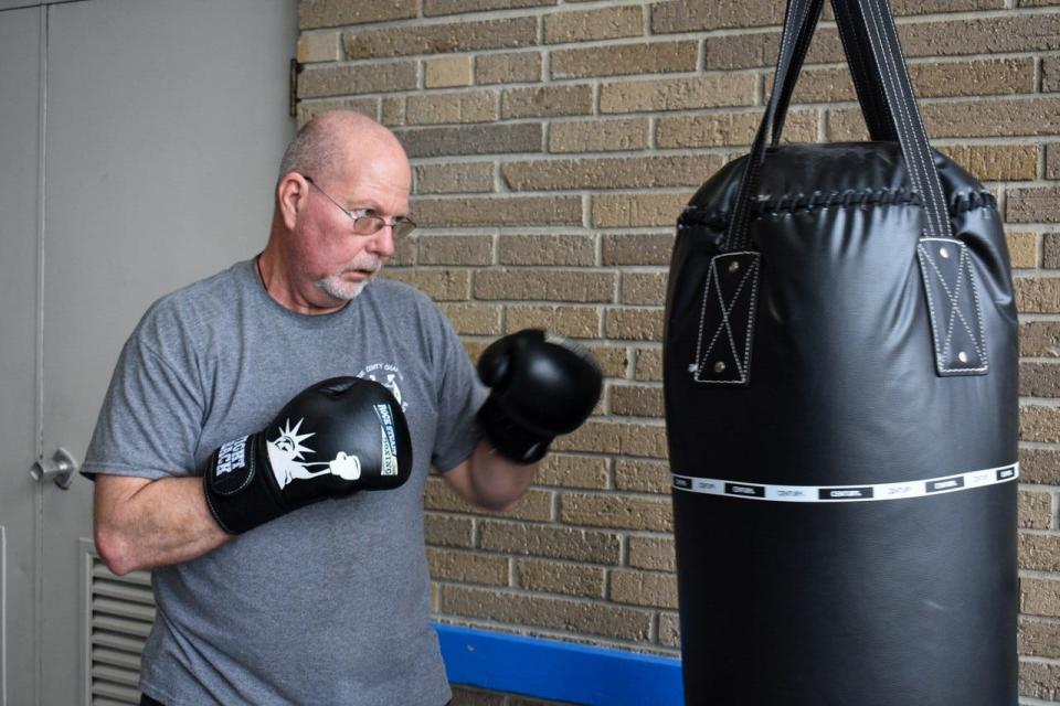 Ed Meyer of Castalia fights Parkinson’s disease with intense boxing workouts at Rock Steady Boxing at the YMCA in Fremont.