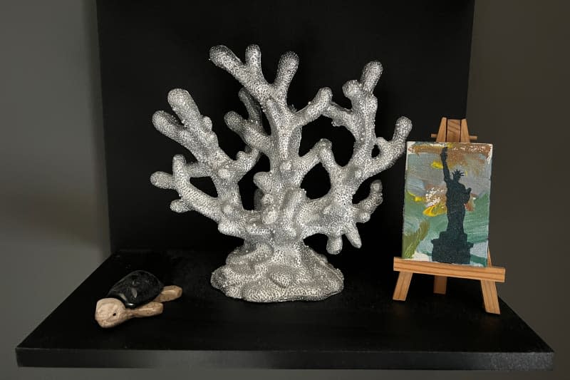 Silver coral sculpture.