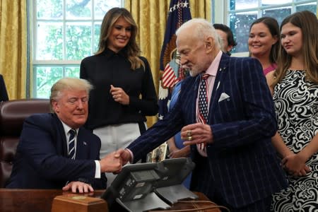 U.S. President Trump participates in moon landing 50th anniversary event at the White House in Washington