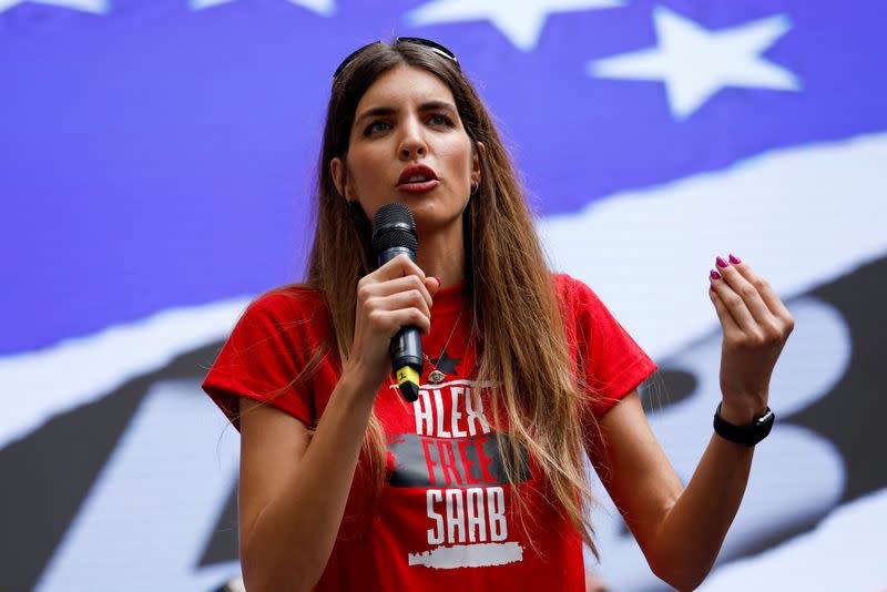 Demonstrators of the "Free Alex Saab" movement participate in a rally, in Caracas