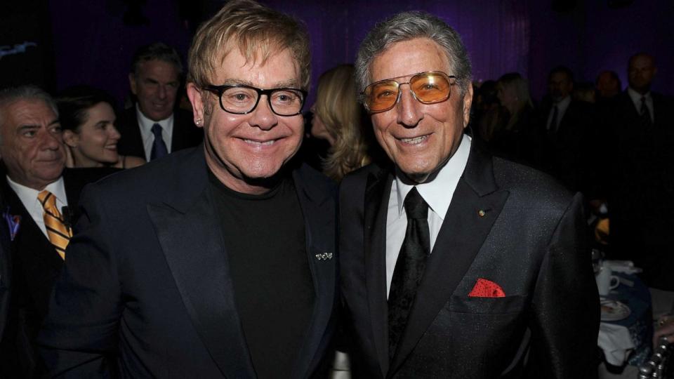 PHOTO: Elton John and Tony Bennett attend Tony Bennett's 85th Birthday Gala Benefit for Exploring the Arts at The Metropolitan Opera House on Sept. 18, 2011, in New York City. (Larry Busacca/Getty Images)