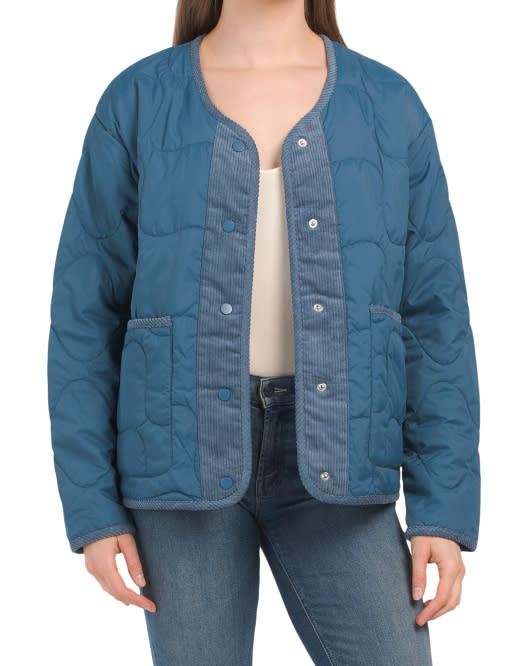 <p><a href="https://tjmaxx.tjx.com/store/jump/product/Quilted-Corduroy-Trim-Jacket/1000778954" rel="nofollow noopener" target="_blank" data-ylk="slk:Shop Now;elm:context_link;itc:0;sec:content-canvas" class="link ">Shop Now</a></p><p>Quilted Corduroy Trim Jacket</p><p>$27.00</p><p>tjmaxx.tjx.com</p>