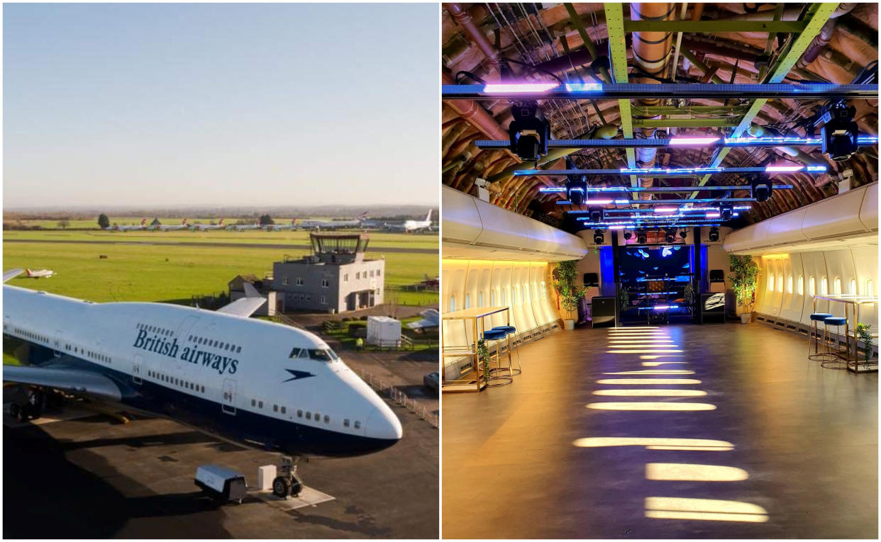 An iconic 747 British Airways jet bought for just £1 has become the first in the world to be transformed into a bar to host lavish plane parties. (SWNS)
