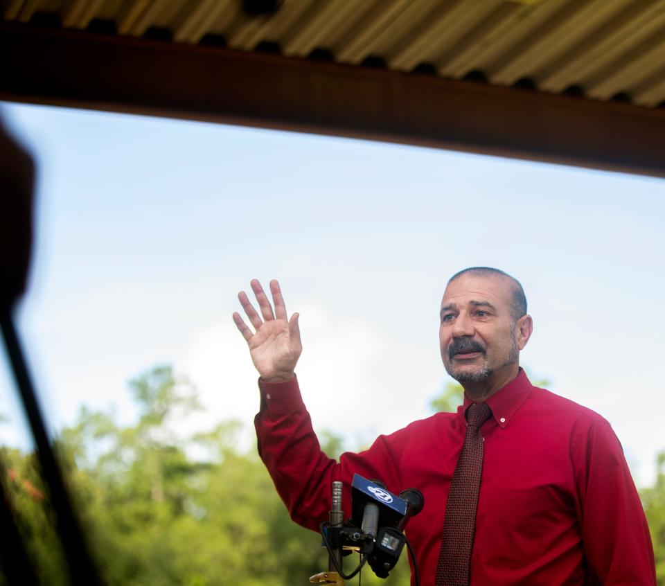 Leon County Schools Superintendent Rocky Hanna speaks to press after a safety drill at Chiles High School on Thursday, July 28, 2022 in Tallahassee, Fla. 