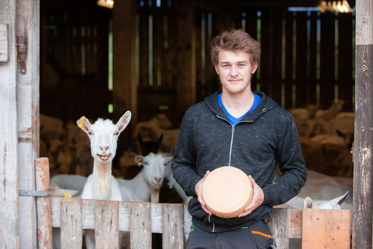Farmer with cheese and goats<p>iStock</p>