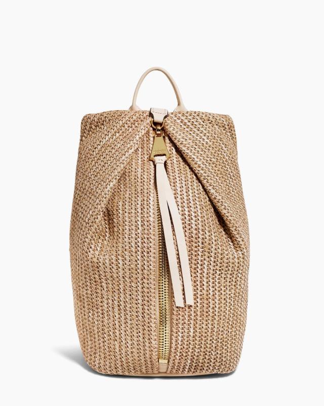 The Cassandra Metallic Straw Backpack - Tan