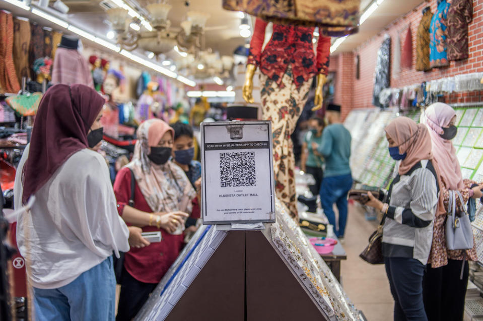 Usage of MySejahtera nationwide has plunged as far as 97 per cent since the government lifted the mandatory use of the mobile app. — Picture by Shafwan Zaidon