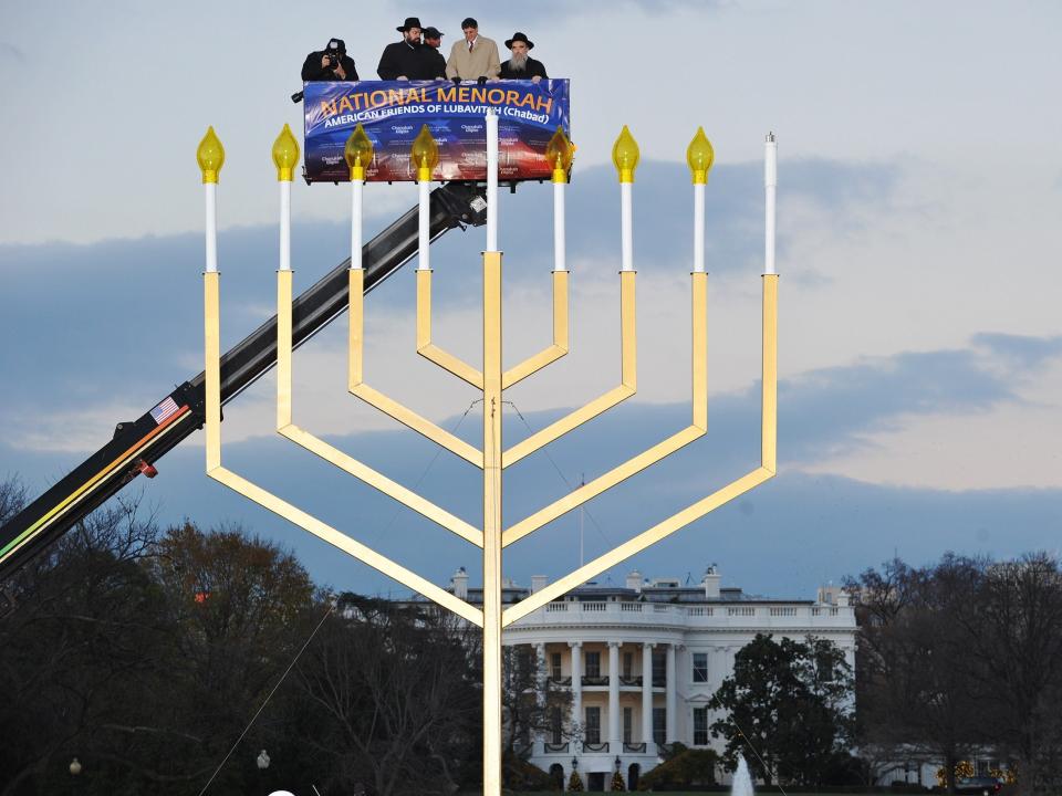 The annual national Hanukkah menorah lighting ceremony at the White House Ellipse in 2010.
