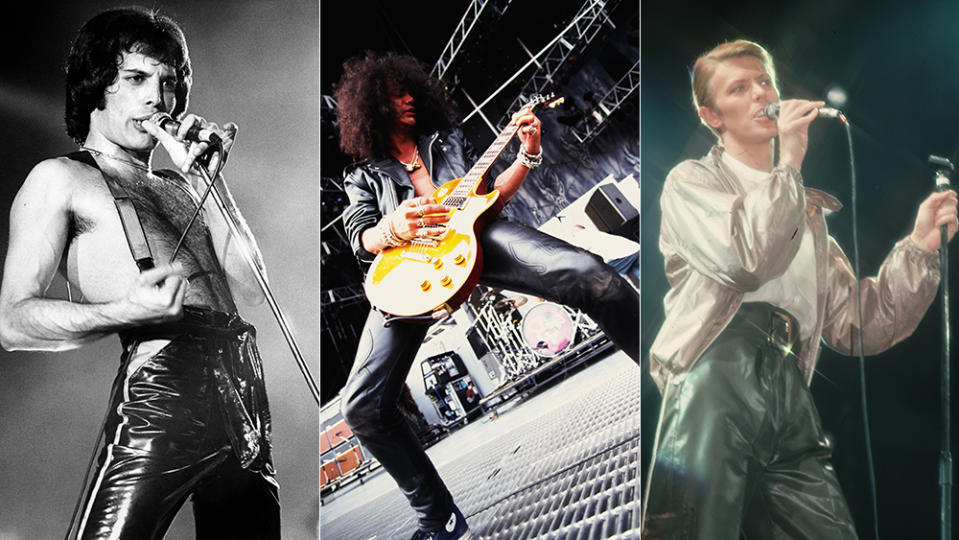 Freddie Mercury, Slash and David Bowie were among the biggest proponents of leather pants in the ’70s, ’80s and ’90s.