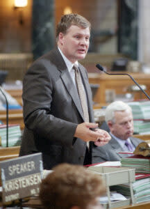 Retired University of Nebraska at Kearney Chancellor Doug Kristensen on the floor of the Nebraska Legislature when he was a state senator, from 1989-2002.