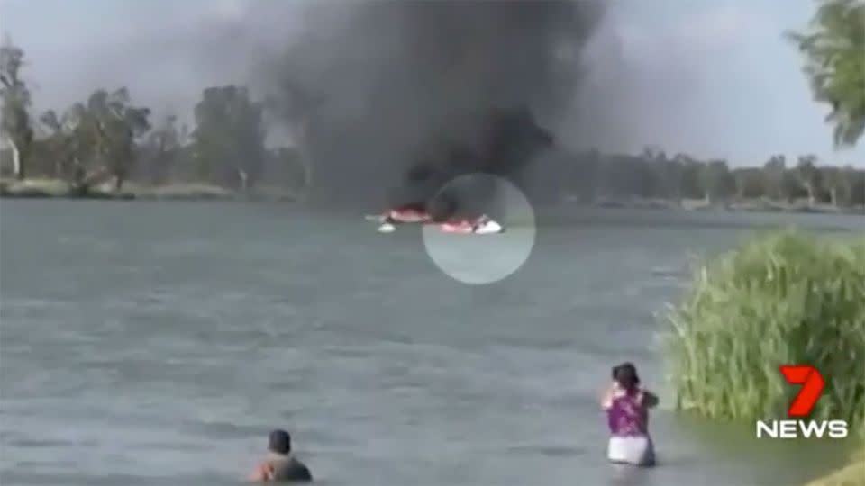 Witnesses have told how five people are lucky to be alive after a speedboat exploded into a fireball in South Australia. Source: 7 News