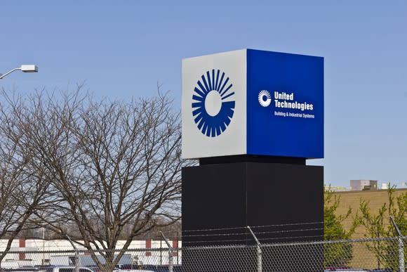 United Technologies sign outside a factory