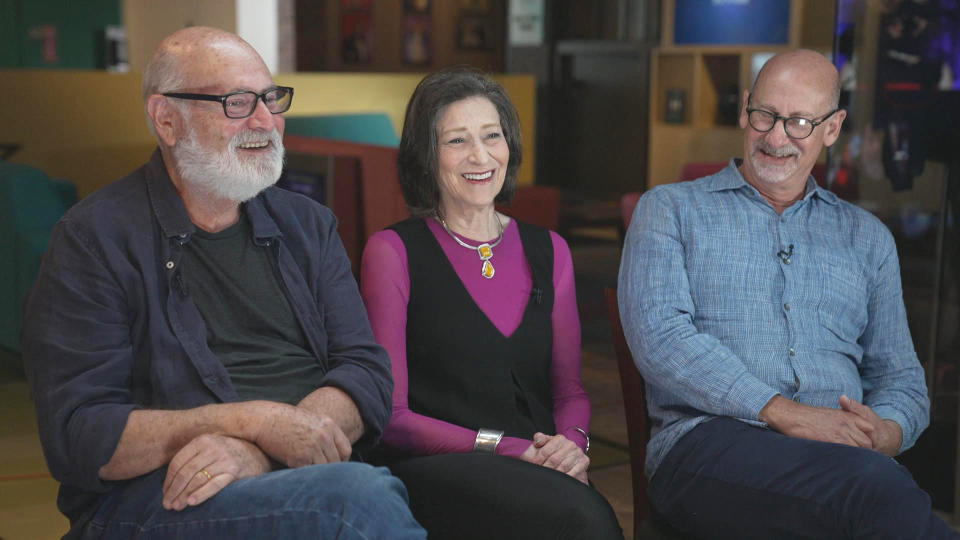 Rob, Annie and Lucas Reiner, the children of Carl Reiner. / Credit: CBS News