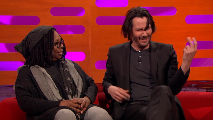 Keanu Reeves still has those air-guitar chops. (Photo: BBC)