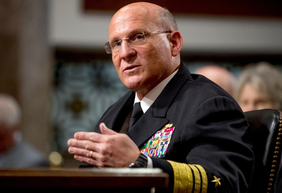 "I refused to put an additional dollar against a system that would not be able to track a high-end submarine," Chief of Naval Operations Adm. Michael Gilday, shown in a 2019 photo, told members of Congress this month as he talked about eliminating littoral combat ships' antisubmarine warfare mission package.
