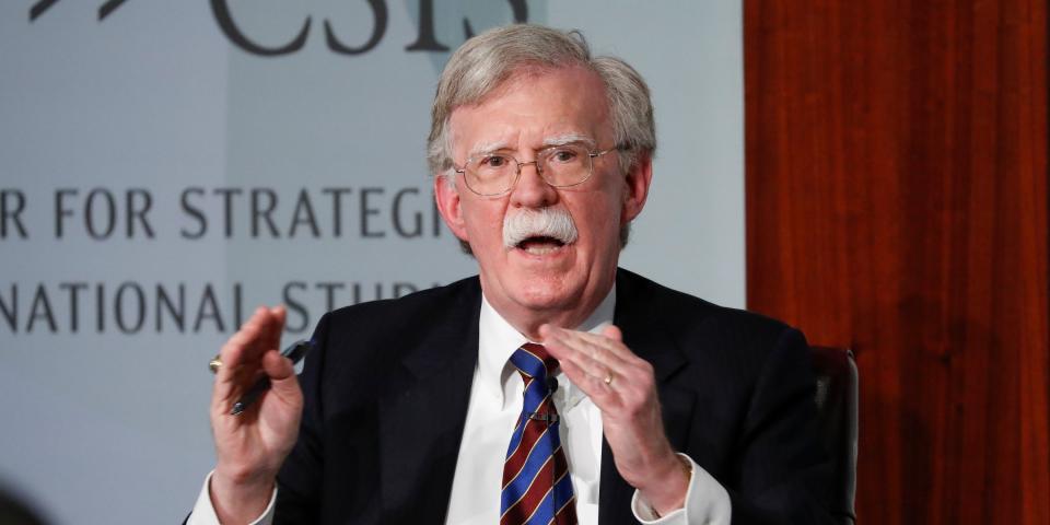 FILE - In this Sept. 30, 2019, file photo, former national security adviser John Bolton gestures while speakings at the Center for Strategic and International Studies in Washington. They are the ghosts of the House impeachment hearings. Vice President Mike Pence. Secretary of State Mike Pompeo. Energy Secretary Rick Perry. Acting White House Chief of Staff Mick Mulvaney. And perhaps most tantalizingly, the mustachioed John Bolton, President Donald Trump’s former national security adviser. (AP Photo/Pablo Martinez Monsivais, File)