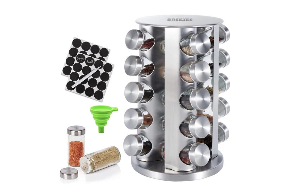 Especiero organizador de acero inoxidable con 20 frascos. (Foto: Amazon)