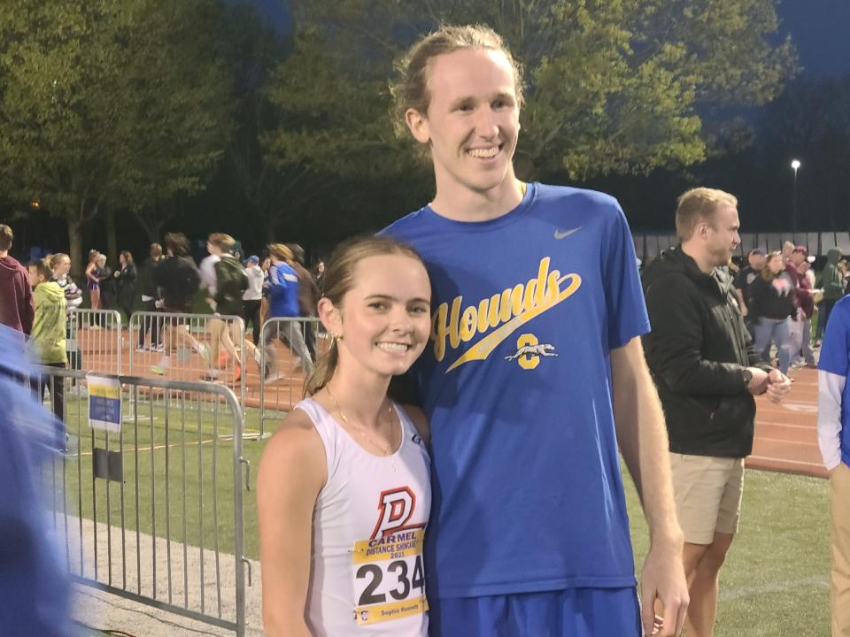 Park Tudor's Sophia Kennedy and Carmel's Kole Mathison won the Carmel Distance Showcase races on Friday night.