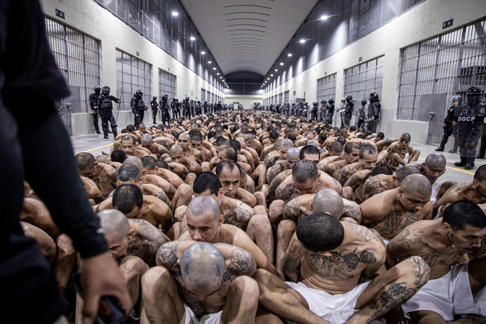 A second group of 2,000 detainees are moved to the mega-prison Terrorist Confinement Centre (CECOT) in Tecoluca, El Salvador on March 15, 2023.<span class="copyright">Presidencia El Salvador/Getty Images</span>