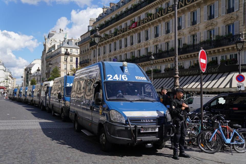 Police vehicles outside the Gare du Nord station (Jacob King/PA) (PA Wire)