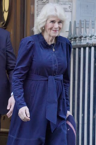 <p> Jonathan Brady/PA Images via Getty I</p> Queen Camilla departs The London Clinic on Friday