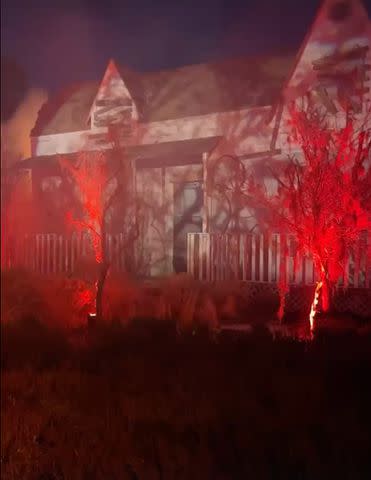 <p>Sarah Howard/Instagram</p> Kim Kardashian's haunted house for Halloween 2023.