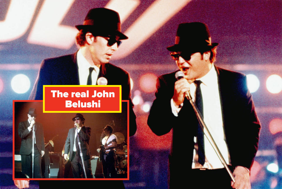 Michael Chiklis performs as John Belushi in "Wired" with the real Belushi in an inset