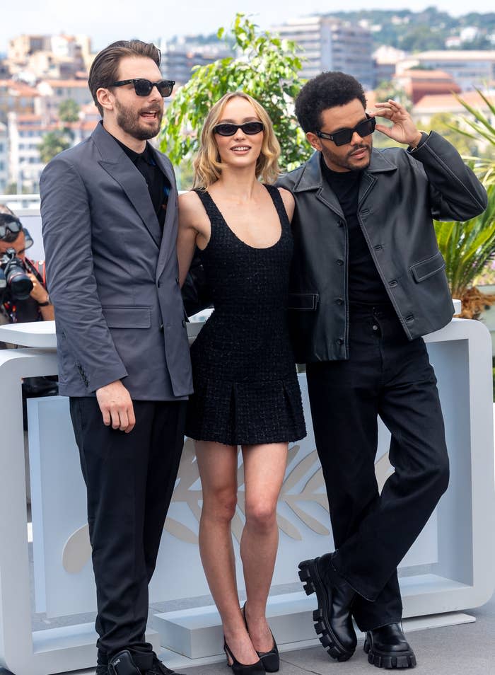 The Idol director Sam Levinson, Lily-Rose Depp, and Abel "The Weeknd" Tesfaye in Cannes, France