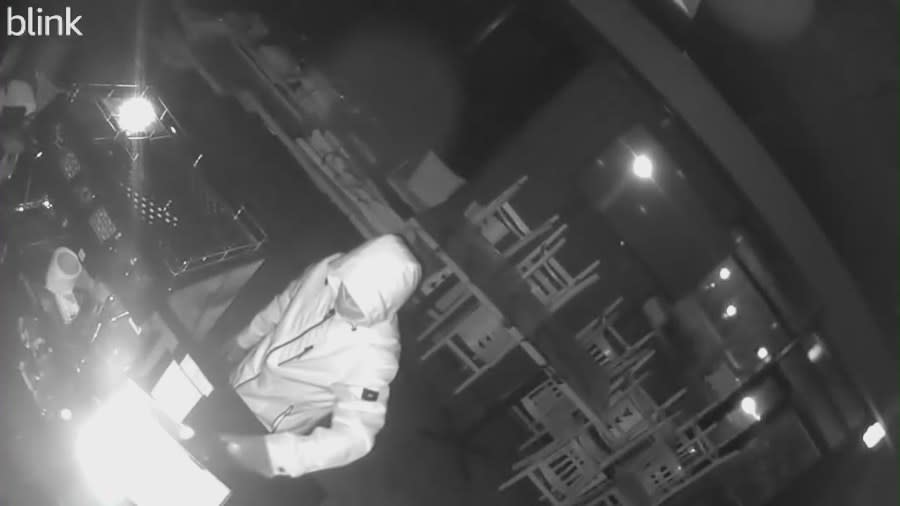 Security cameras captured a male suspect burglarizing and vandalizing El Zarape restaurant in East Hollywood on Feb. 26, 2024. (El Zarape)