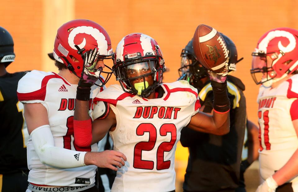 Manual’s Zah’Ron Washburn celebrates scoring another touchdown against Central.
Aug. 19, 2022