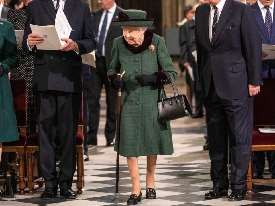 Queen Elizabeth II. bei der Trauerfeier zu Ehren ihres verstorbenen Ehemannes Prinz Philip. (Bild: Getty Images)