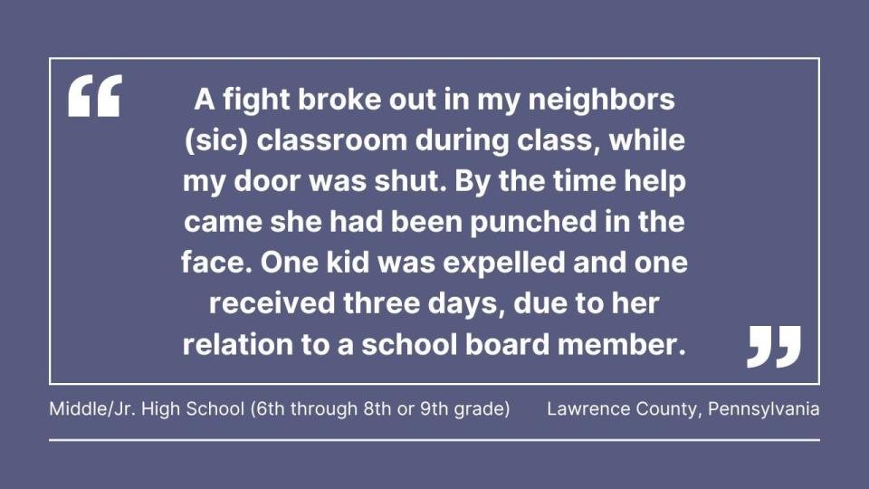 Cox Media Group gathered comments from teachers in Florida, Georgia, North Carolina, South Carolina, Ohio, Pennsylvania, Massachusetts, and Washington, about violence in the classroom.