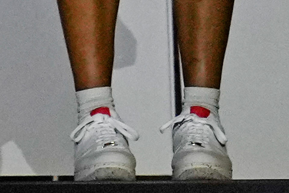 A closer view of Naomi Osaka’s sneakers. - Credit: AP