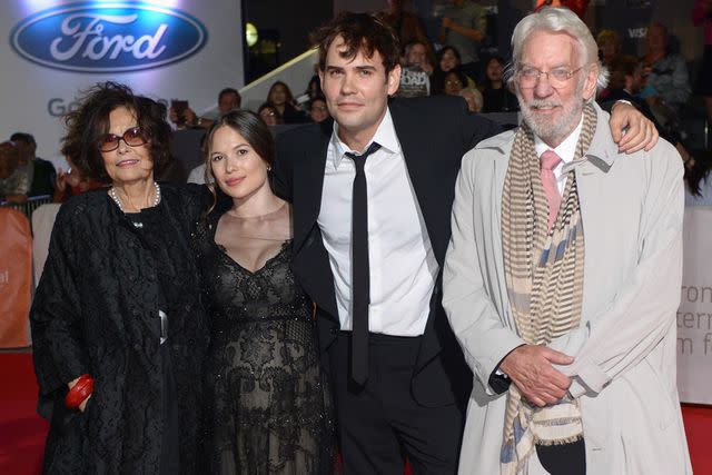 <p>Juanito Aguil/WireImage</p> Francine Racette, Celina Sinden, Rossif Sutherland, and Donald Sutherland attend the premiere of 'Hyena Road' on September 14, 2015 in Toronto, Canada.