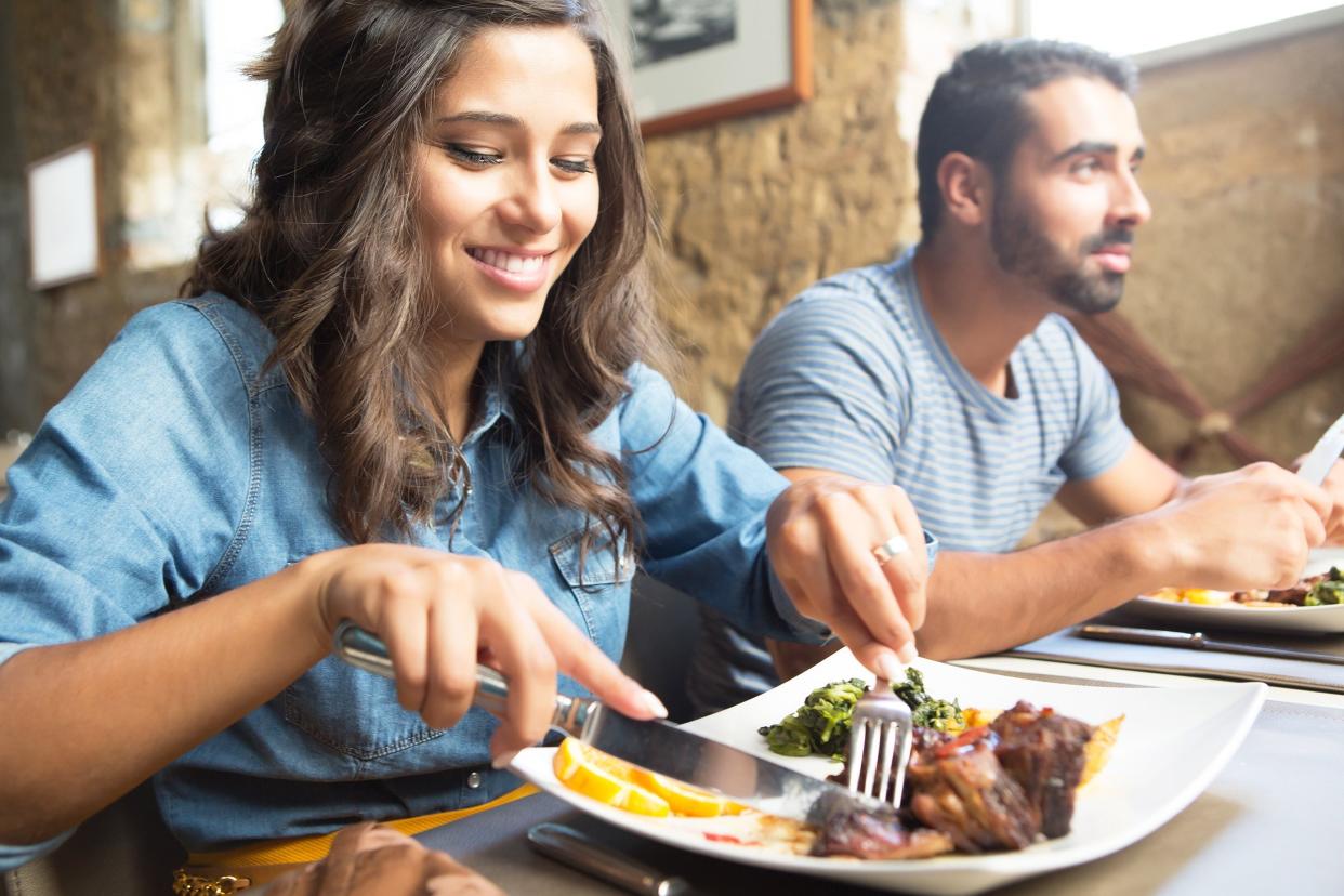 couple having lunch at gourmet restaurant