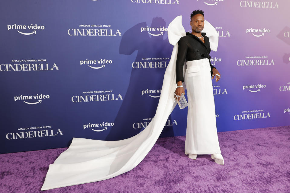 Billy Porter in one of the many gender-fluid ensembles he's worn to red carpets and other events — this one at the Los Angeles premiere of Cinderella in August. (Photo: Amy Sussman/WireImage)