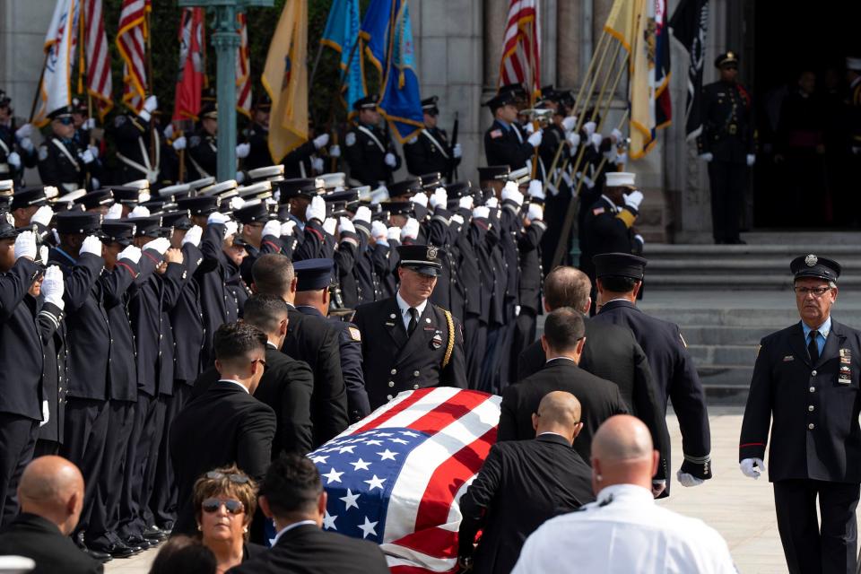Firefighter Augusto Acabou's funeral at the Cathedral Basilica of the Sacred Heart in Newark on Thursday, July 13, 2023.