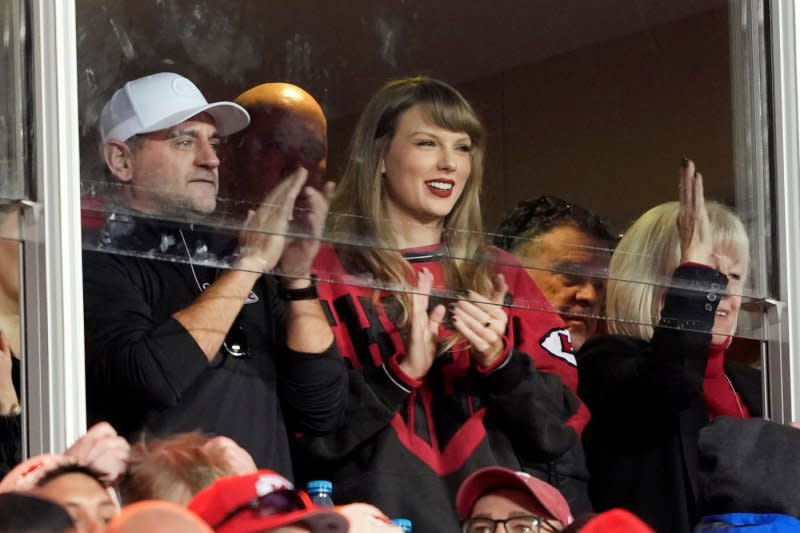 Taylor Swift reacts to a Chiefs touchdown in the 3rd quarter against the Buffalo Bills at Arrowhead Stadium in Kansas City, Mo., on December 10. The singer turns 34 on December 13. File Photo by Jon Robichaud/UPI