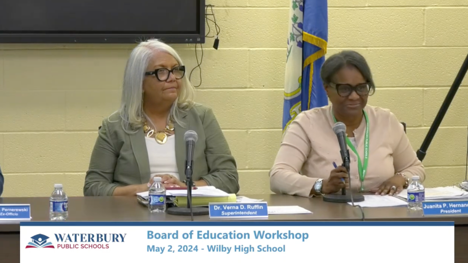 Waterbury Superintendent Verna Ruffin at a Board of Education meeting in early May.