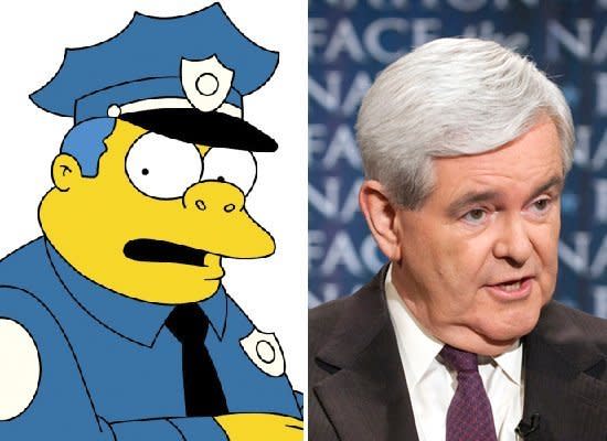 As longtime head of the Springfield Police Department, Chief Wiggum has years of crime-fighting (and even more so, ineptitude) under his belt. But you can't blame the guy for trying. Wiggum's repeated slip-ups haven't prevented the earnest officer from charging on, a quality Jon Stewart <a href="http://www.thedailyshow.com/watch/wed-may-18-2011/fast-dive" target="_hplink">recently identified</a> in Newt Gingrich. If only Newt had a son half as funny as Ralph Wiggum, we'd want to keep him around.