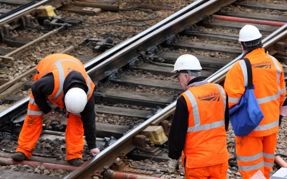 Network Rail engineers work on the track near to Cambridge City train station in the centre of the city.   (Photo by Chris Radburn/PA Images via Getty Images)
