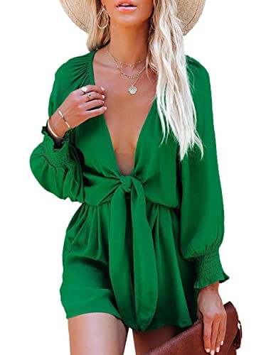 Summer Tie Knot Front Deep V Neck Romper