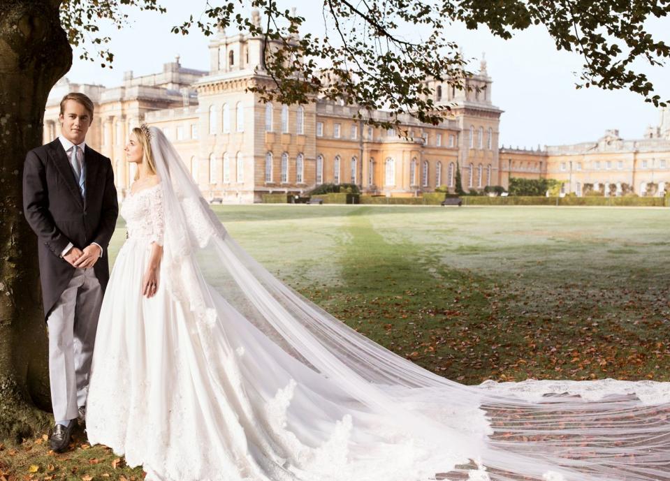 The Marquess and Marchioness of Blandford on their wedding day at Blenheim Palace, 2018